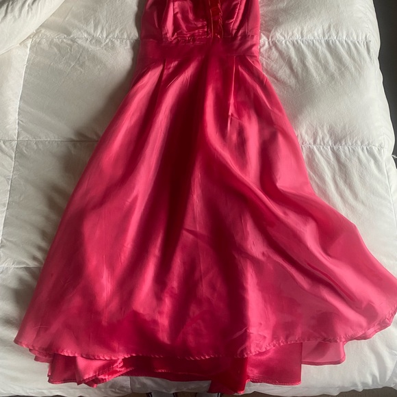 Fuchsia Pleated Dress, Wedding Inspired, Satin, Size 10 - Picture 3 of 5